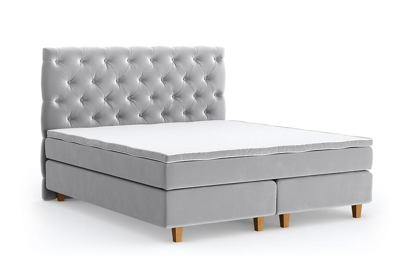 Hilton Lyx Velour Sengepakke 210x210 - Lysegrå - Møbler - Senge - Komplet sengepakke