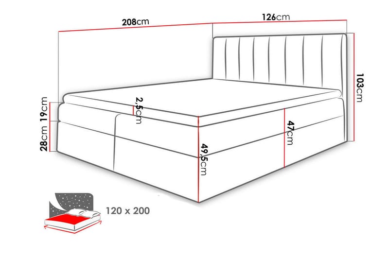 Jendem kontinentalseng 120x200 - Grå - Kontinentalsenge - Dobbeltsenge