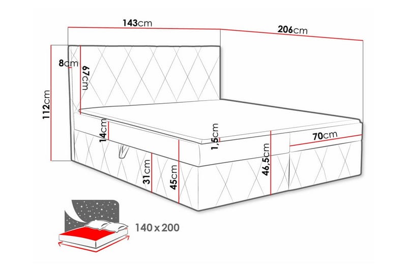 Kintore Kontinentalseng 140x200 cm - Sort - Kontinentalsenge