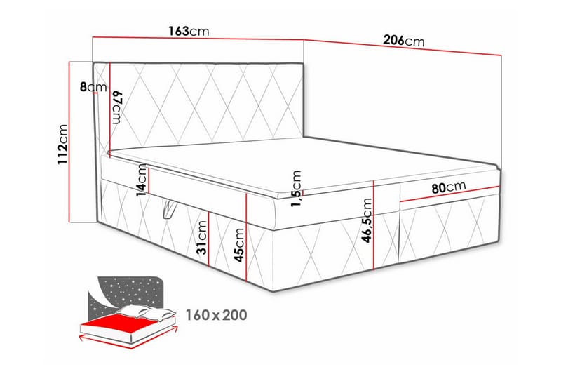 Kintore Kontinentalseng 160x200 cm - Mørkerød - Kontinentalsenge