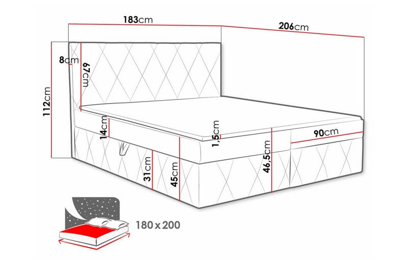 Kintore Kontinentalseng 180x200 cm - Mørkerød - Kontinentalsenge