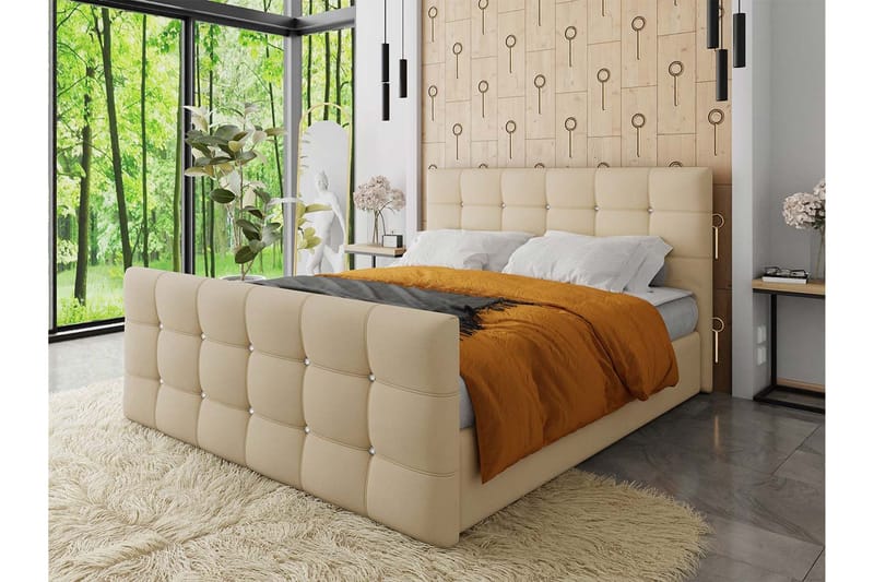 Kleos Kontinentalseng 140x200 cm med Sengegavl - Beige - Møbler - Senge - Kontinentalsenge