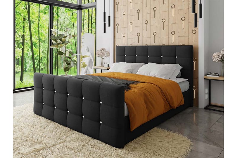 Kleos Kontinentalseng 140x200 cm med Sengegavl - Sort - Møbler - Senge - Kontinentalsenge