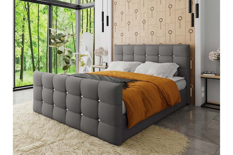 Kleos Kontinentalseng 160x200 cm med Sengegavl - Grå - Møbler - Senge - Kontinentalsenge