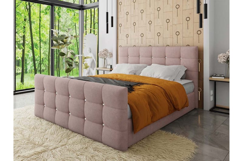 Kleos Kontinentalseng 160x200 cm med Sengegavl - Lyserød - Møbler - Senge - Kontinentalsenge