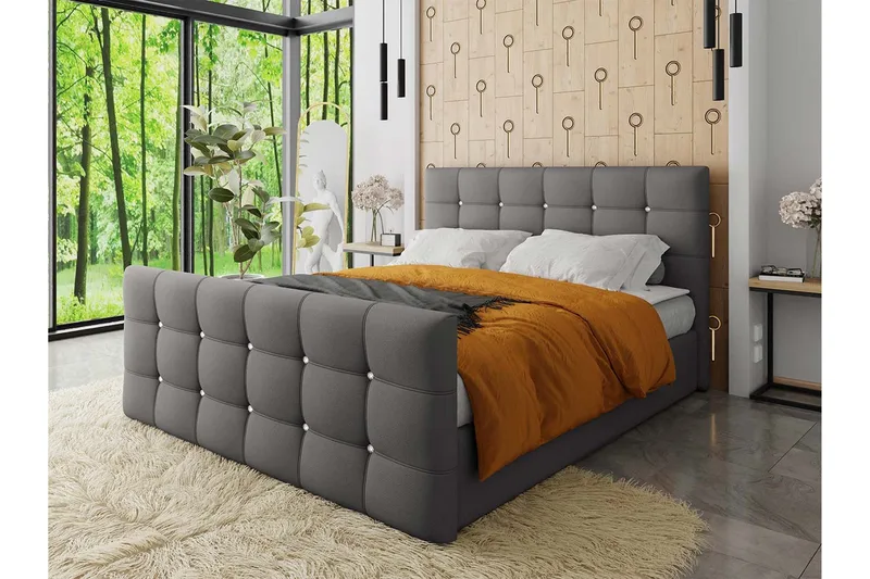 Kleos Kontinentalseng 180x200 cm med Sengegavl - Grå - Møbler - Senge - Kontinentalsenge