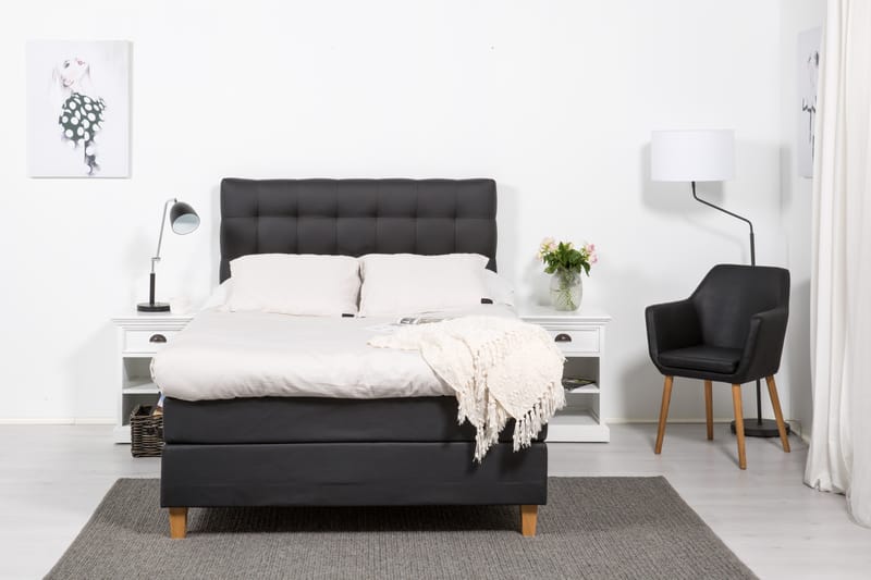 Komplet Sengepakke Hilton Lyx 120 - Sort PU/Eg - Møbler - Senge - Komplet sengepakke