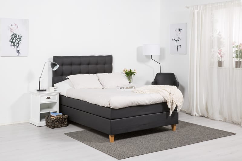 Komplet Sengepakke Hilton Lyx 120 - Sort PU/Eg - Møbler - Senge - Komplet sengepakke