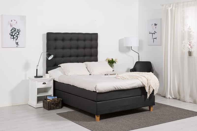 Komplet Sengepakke Hilton Lyx 120 - Sort PU/Eg - Møbler - Senge - Komplet sengepakke