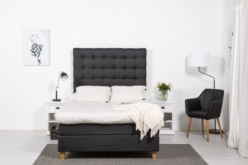 Komplet Sengepakke Hilton Lyx 120 - Sort PU/Eg - Møbler - Senge - Komplet sengepakke
