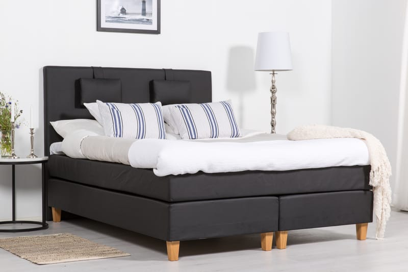 Komplet Sengepakke Hilton Lyx 160 - Sort PU/Eg - Møbler - Senge - Komplet sengepakke