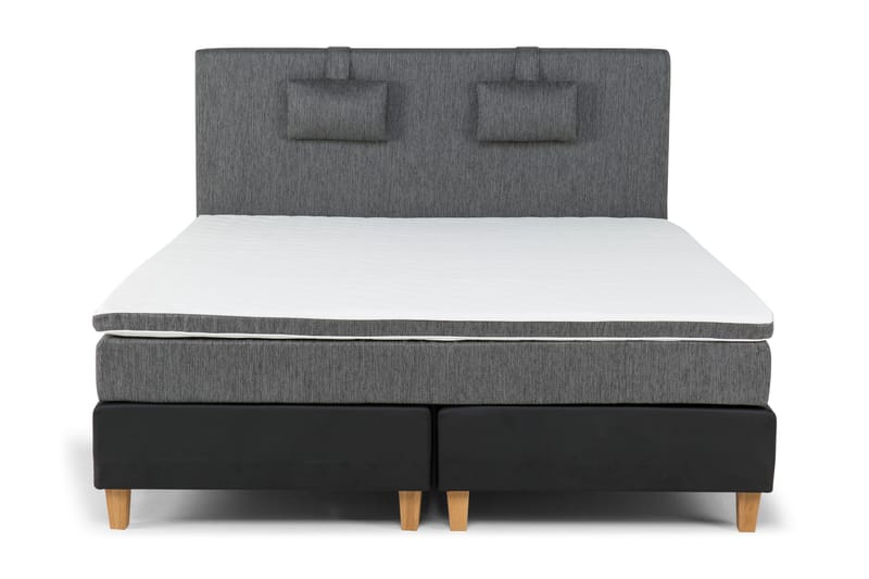 Komplet Sengepakke Hilton Lyx 180 - Sort PU/Grå/Eg - Møbler - Senge - Komplet sengepakke