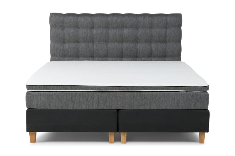 Komplet Sengepakke Hilton Lyx 180 - Sort PU/Grå/Eg - Møbler - Senge - Komplet sengepakke