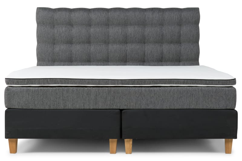 Komplet Sengepakke Hilton Lyx 180 - Sort PU/Grå/Eg - Møbler - Senge - Komplet sengepakke