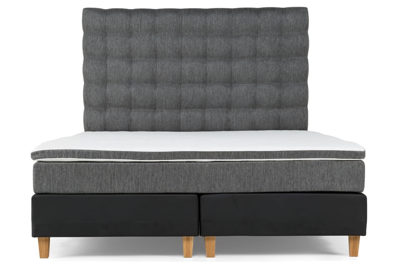 Komplet Sengepakke Hilton Lyx 180 - Sort PU/Grå/Eg - Møbler - Senge - Komplet sengepakke
