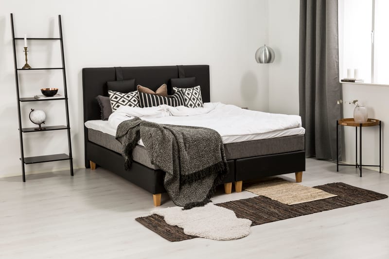 Komplet Sengepakke Hilton Lyx 180 - Sort PU/Grå/Eg - Møbler - Senge - Komplet sengepakke