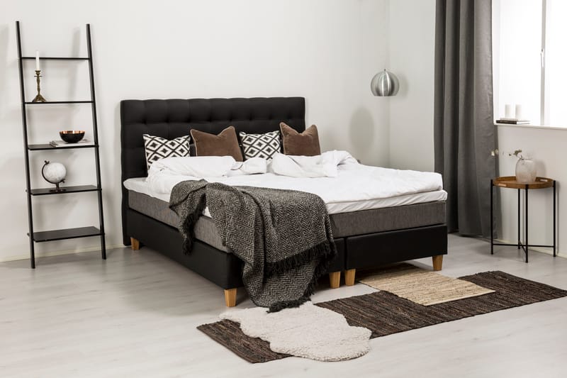 Komplet Sengepakke Hilton Lyx 180 - Sort PU/Grå/Eg - Møbler - Senge - Komplet sengepakke