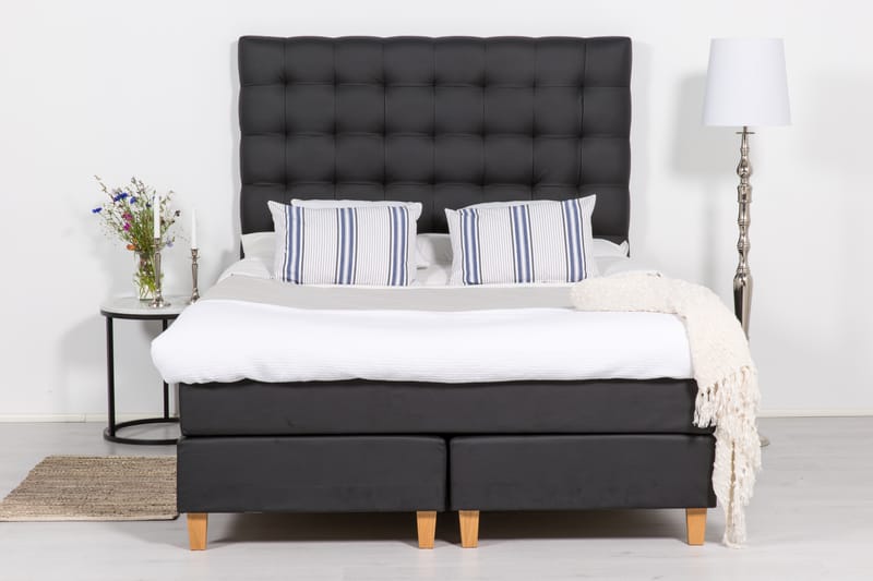 Komplet Sengepakke Hilton Lyx 180 - Sort PU/Eg - Møbler - Senge - Komplet sengepakke