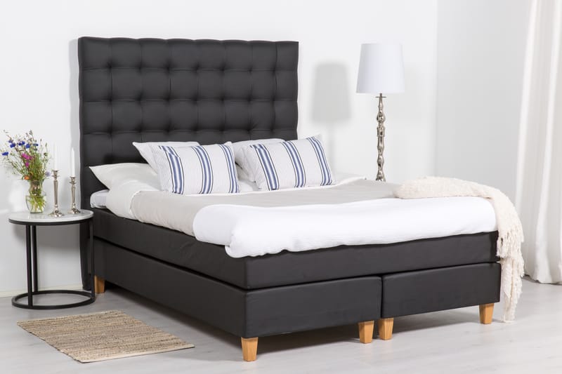 Komplet Sengepakke Hilton Lyx 180 - Sort PU/Eg - Møbler - Senge - Komplet sengepakke