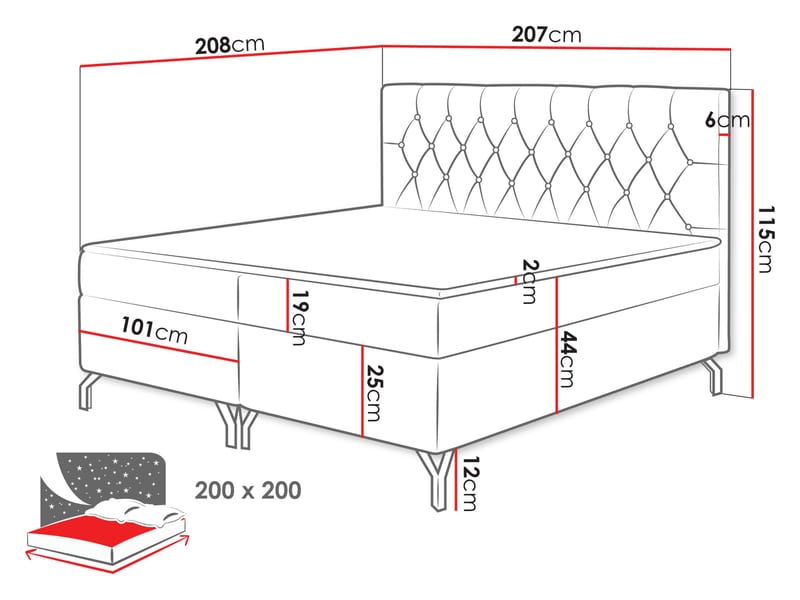 kontinentalseng Kontinentalseng GULIETTE + topmadras M Frisk 11 200x200 cm - Møbler - Senge - Kontinentalsenge