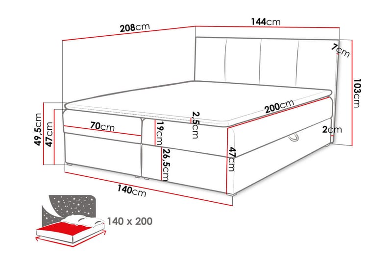 Laggano Kontinentalseng 140x200 cm + Topmadras - Sort - Kontinentalsenge