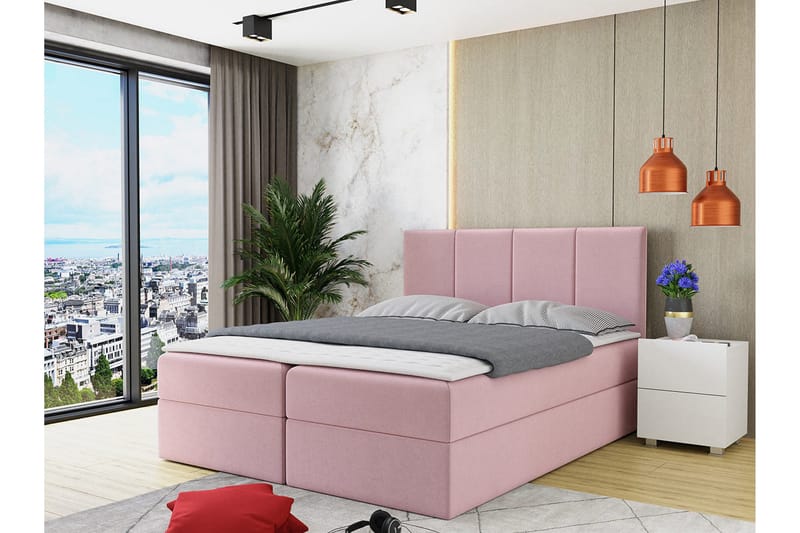 Laggano Kontinentalseng 140x200 cm + Topmadras - Lyserød - Møbler - Senge - Kontinentalsenge