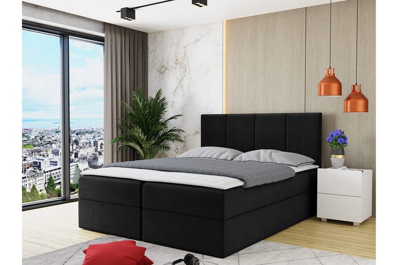 Laggano Kontinentalseng 140x200 cm + Topmadras - Sort - Møbler - Senge - Kontinentalsenge