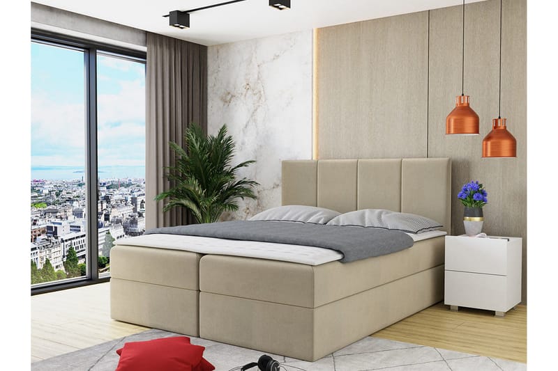 Laggano Kontinentalseng 160x200 cm + Topmadras - Beige - Møbler - Senge - Kontinentalsenge