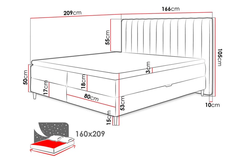 Lillsel Kontinentalseng 160x200 cm med Sengegavl Vaskbar - Grå - Møbler - Senge - Kontinentalsenge