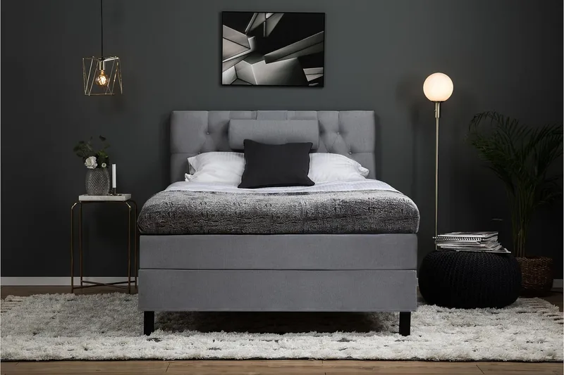 Lucky Komplet Sengepakke 120x200 Latex Diamant Sengegavl - Nakkepude Stor Mellangrå - Møbler - Senge - Kontinentalsenge