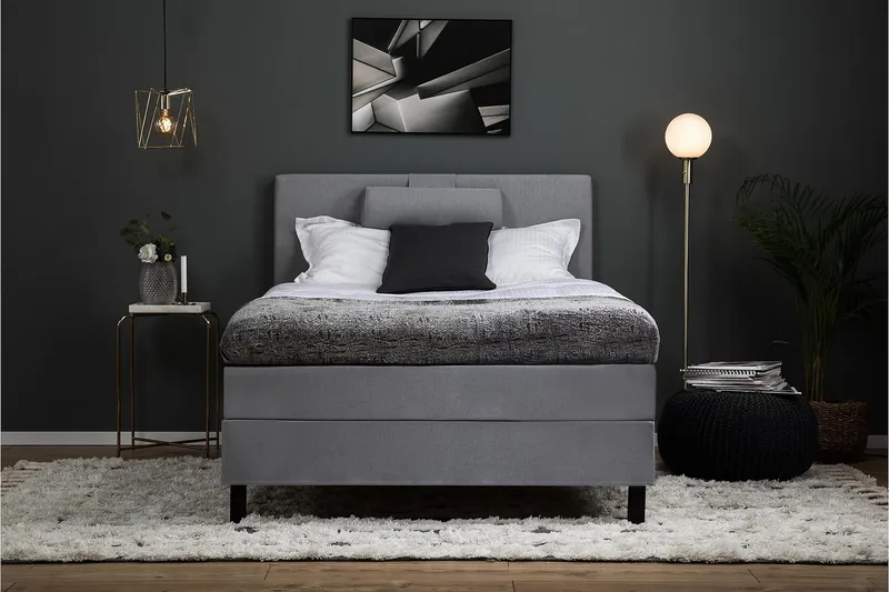 Lucky Komplet Sengepakke 120x200 Latex Glat Sengegavl - Nakkepude Stor Mellangrå - Møbler - Senge - Kontinentalsenge