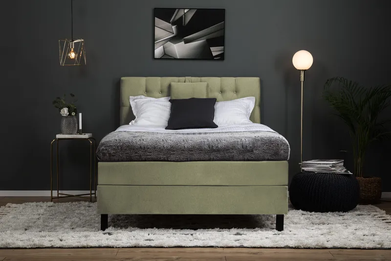 Lucky Komplet Sengepakke 120x200 Memory Diamant Sengegavl - Grøn - Møbler - Senge - Kontinentalsenge