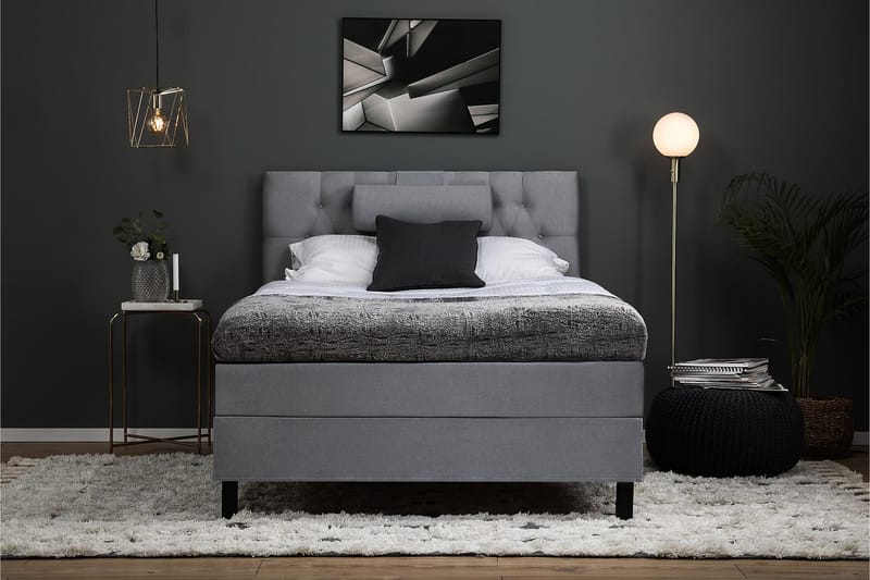 Lucky Komplet Sengepakke 120x200 Memory Diamant Sengegavl - Nakkepude Stor Mellangrå - Møbler - Senge - Kontinentalsenge