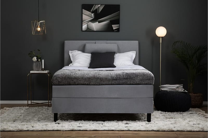 Lucky Komplet Sengepakke 120x200 Memory Glat Sengegavl - Nakkepude Stor Mellangrå - Møbler - Senge - Kontinentalsenge