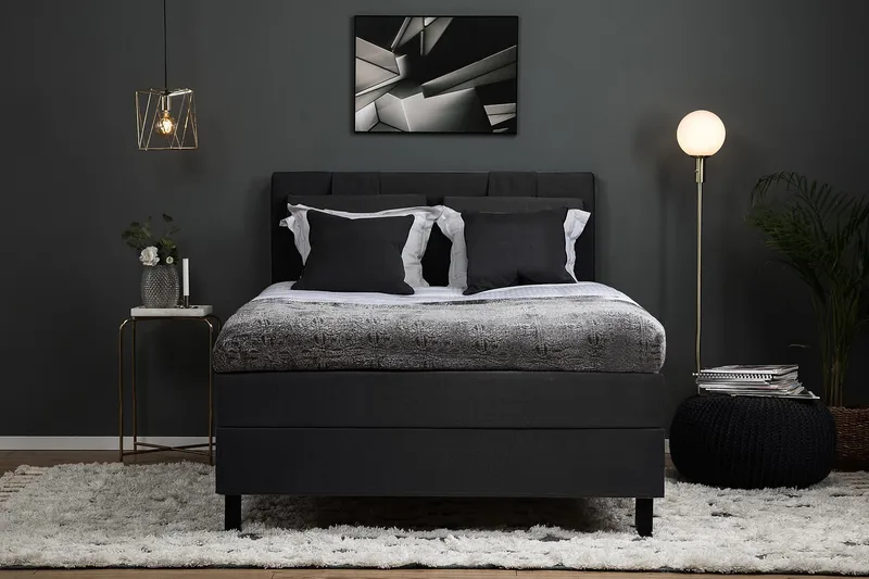 Lucky Komplet Sengepakke 120x200 Memory Glat Sengegavl - Sort/Grå - Møbler - Senge - Kontinentalsenge