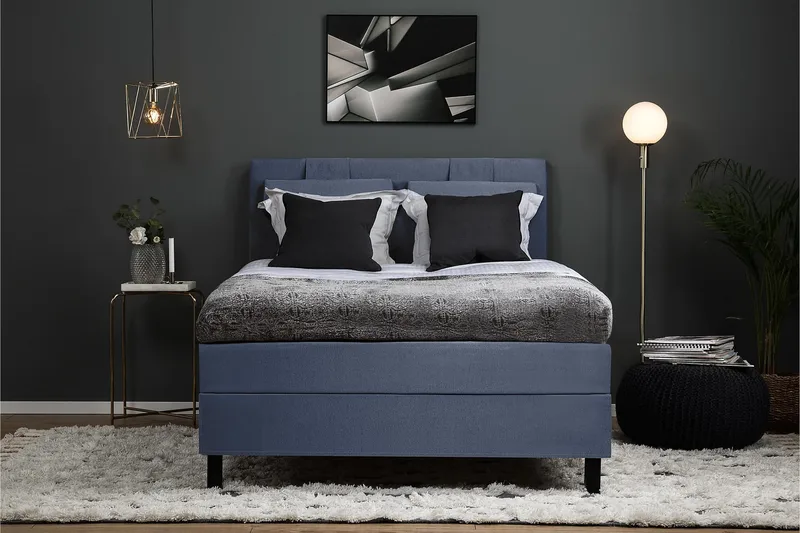 Lucky Komplet Sengepakke 120x200 Skum Glat Sengegavl - Mørkeblå - Møbler - Senge - Kontinentalsenge