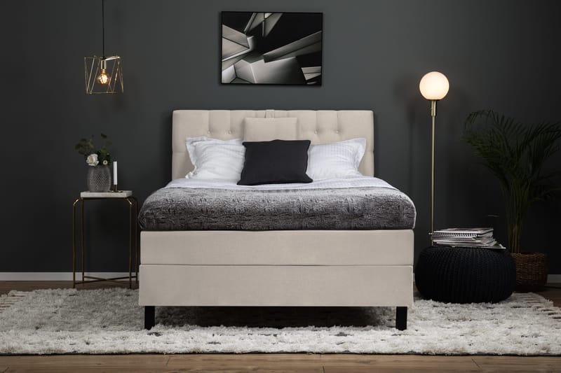 Lucky Komplet Sengepakke 120x200 Polyeter Diamant Sengegavl - Nakkepude Lille Beige - Møbler - Senge - Kontinentalsenge
