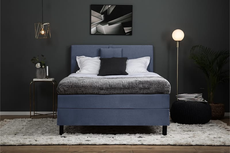 Lucky Komplet Sengepakke 120x200 Polyeter Glat Sengegavl - Nakkepude Lille Mørkeblå - Møbler - Senge - Komplet sengepakke
