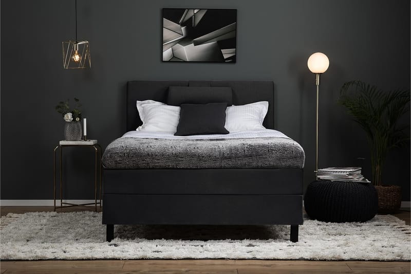Lucky Komplet Sengepakke 120x200 Polyeter Glat Sengegavl - Nakkepude Stor Sort/Grå - Møbler - Senge - Komplet sengepakke