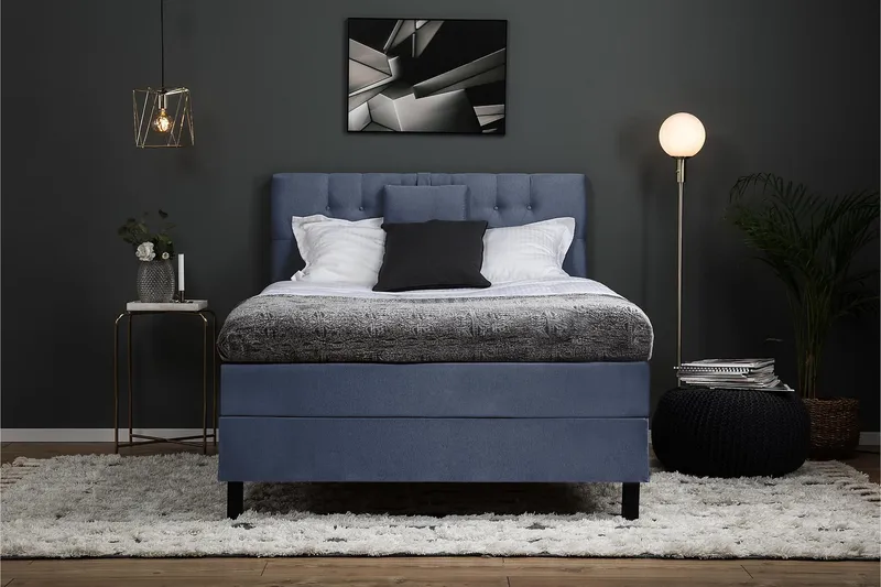 Lucky Komplet Sengepakke 120x200 Polyeter Diamant Sengegavl - Nakkepude Lille Mørkeblå - Møbler - Senge - Kontinentalsenge