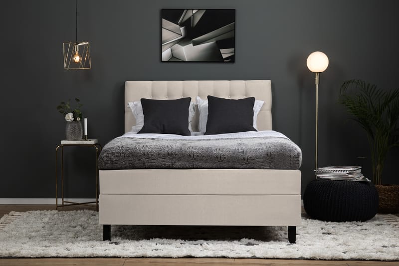 Lucky Komplet Sengepakke 120x200 Polyeter Diamant Sengegavl - Beige - Møbler - Senge - Komplet sengepakke