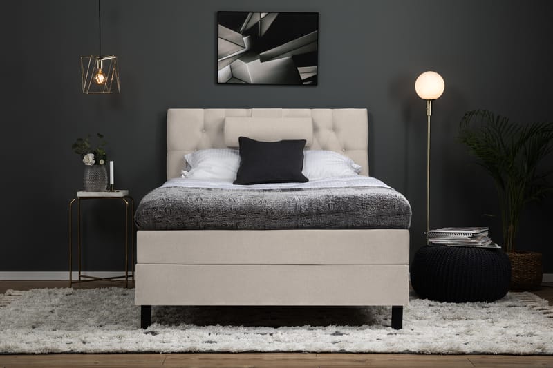 Lucky Komplet Sengepakke 120x200 Polyeter Diamant Sengegavl - Nakkepude Stor Beige - Møbler - Senge - Komplet sengepakke