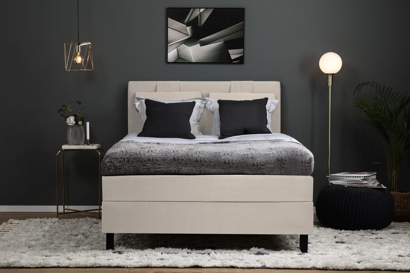 Lucky Komplet Sengepakke 120x200 Polyeter Glat Sengegavl - Beige - Møbler - Senge - Kontinentalsenge