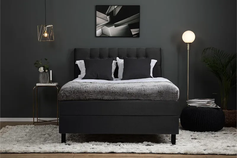 Lucky Komplet Sengepakke 140x200 cm Kontinentalseng med Sengegavl - Sort / Grå - Møbler - Senge - Kontinentalsenge