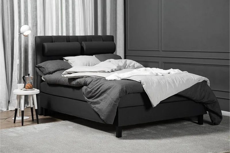 Lucky Komplet Sengepakke 140x200 Latex Diamant Sengegavl - Nakkepude Lille Sort/Grå - Møbler - Senge - Kontinentalsenge