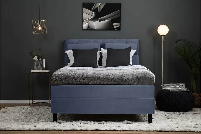 Lucky Komplet Sengepakke 140x200 Latex Diamant Sengegavl - Nakkepude Stor Mørkeblå - Møbler - Senge - Kontinentalsenge