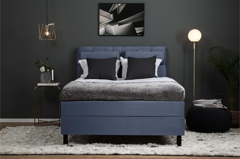 Lucky Komplet Sengepakke 140x200 Latex Diamant Sengegavl - Nakkepude Stor Mørkeblå - Møbler - Senge - Kontinentalsenge