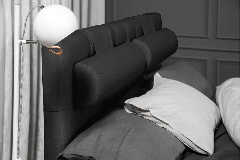 Lucky Komplet Sengepakke 140x200 Latex Diamant Sengegavl - Nakkepude Stor Sort/Grå - Møbler - Senge - Kontinentalsenge