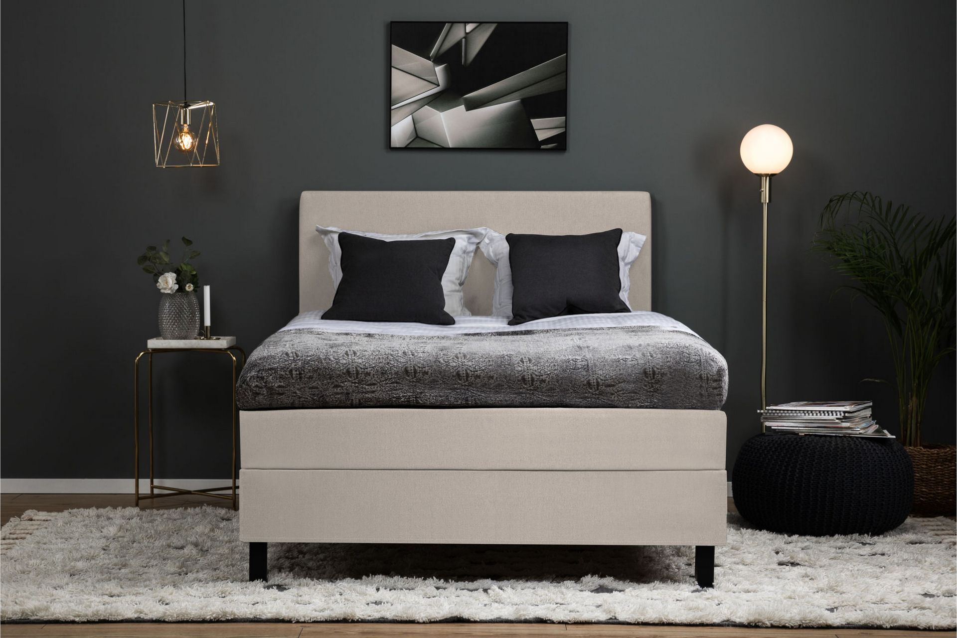 Lucky Komplet Sengepakke 140x200 Latex Glat Sengegavl - Beige - Møbler - Senge - Komplet sengepakke