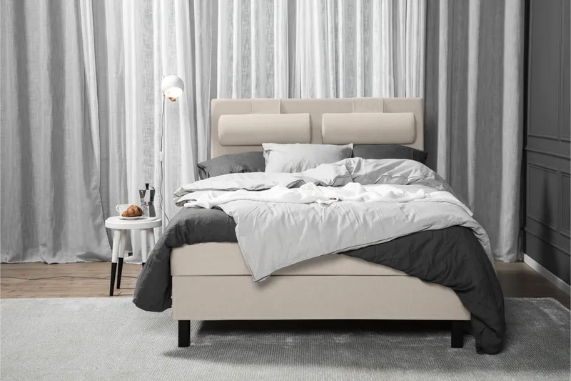 Lucky Komplet Sengepakke 140x200 Latex Glat Sengegavl - Nakkepude Stor Beige - Møbler - Senge - Kontinentalsenge